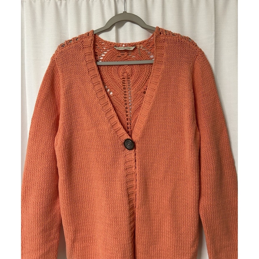 Soft Surroundings Cardigan Sweater Open Knit Coral Orange Womens 1X - Picture 2 of 5